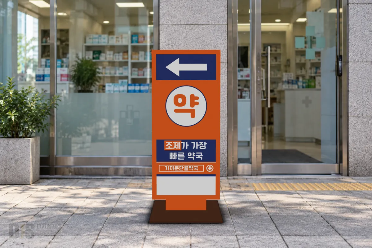 철판 양면 인쇄 일자형 입간판 AI 시안 이미지